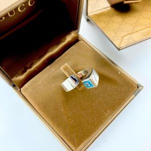 Gucci Sterling Silver and Topaz Ring Size 6